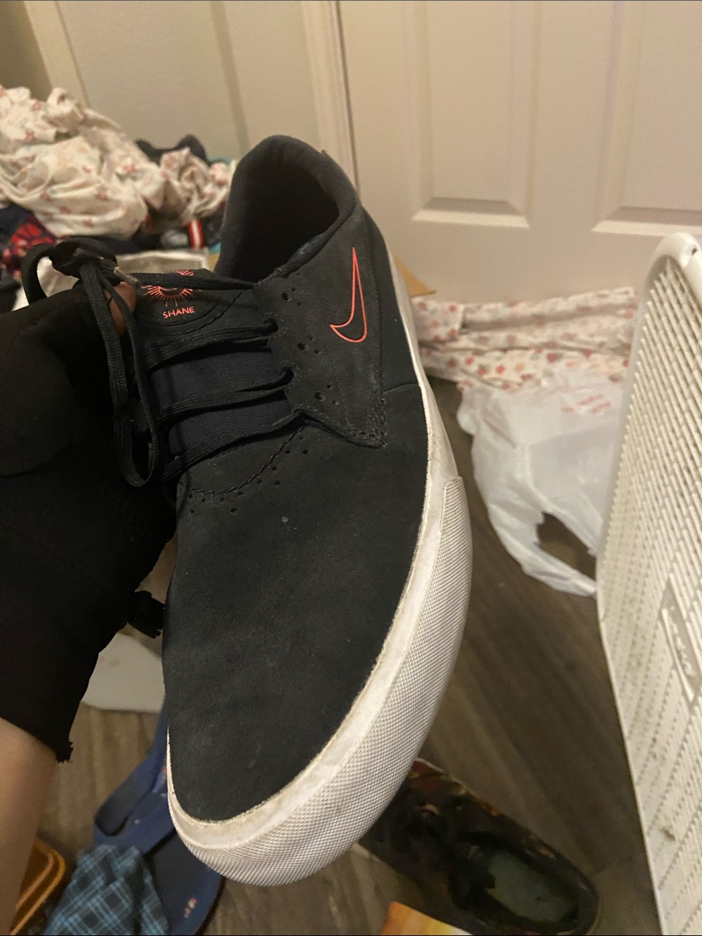 Shane O’Neil Nike Men’s Black Suede Skate Sneaker with Orange Accent
